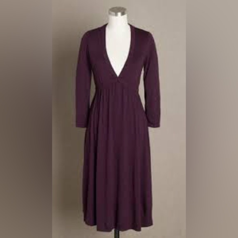 J.Crew Women's Maxi Dress Casual Purple V-Neck Long Sleeve Cotton Stretch